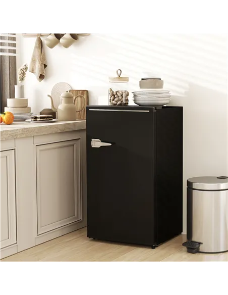 HOMCOM Under Counter Fridge, 85L Small Retro Refrigerator with Chiller Box, Adjustable Thermostat, Glass Shelves, Black