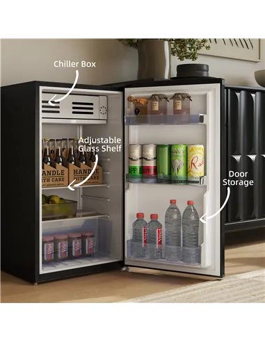 HOMCOM Under Counter Fridge, 85L Small Retro Refrigerator with Chiller Box, Adjustable Thermostat, Glass Shelves, Black