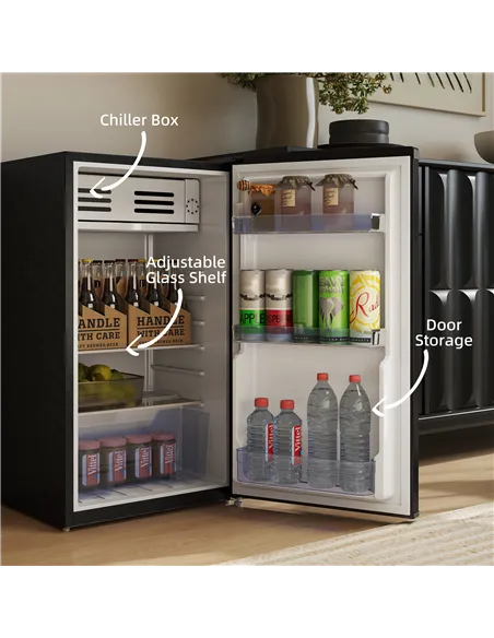 HOMCOM Under Counter Fridge, 85L Small Retro Refrigerator with Chiller Box, Adjustable Thermostat, Glass Shelves, Black