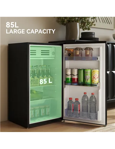 HOMCOM Under Counter Fridge, 85L Small Retro Refrigerator with Chiller Box, Adjustable Thermostat, Glass Shelves, Black