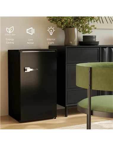 HOMCOM Under Counter Fridge, 85L Small Retro Refrigerator with Chiller Box, Adjustable Thermostat, Glass Shelves, Black