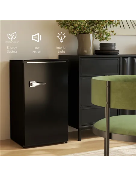 HOMCOM Under Counter Fridge, 85L Small Retro Refrigerator with Chiller Box, Adjustable Thermostat, Glass Shelves, Black