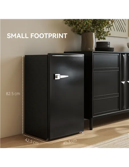 HOMCOM Under Counter Fridge, 85L Small Retro Refrigerator with Chiller Box, Adjustable Thermostat, Glass Shelves, Black