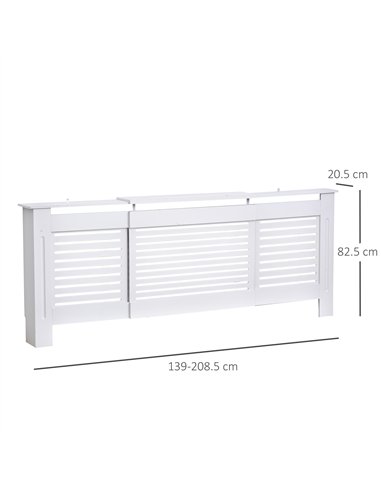 HOMCOM MDF Extendable Radiator Cover Cabinet Shelving Home Office Slatted Design White 139-208.5L x 20.5W x 82.5H cm