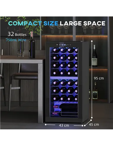 HOMCOM 32 Bottle Dual Zone 5-18℃ Wine Fridge - Black