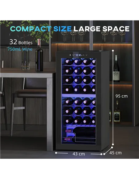 HOMCOM 32 Bottle Dual Zone 5-18℃ Wine Fridge - Black