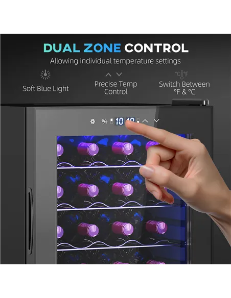 HOMCOM 32 Bottle Dual Zone 5-18℃ Wine Fridge - Black