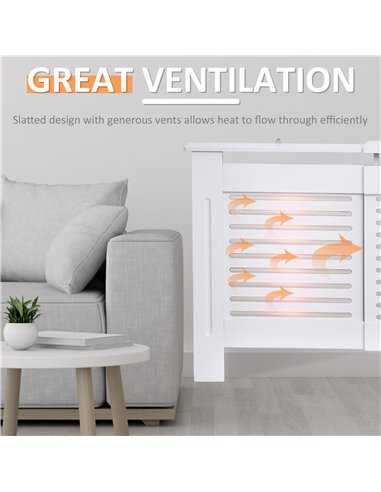 HOMCOM MDF Extendable Radiator Cover Cabinet Shelving Home Office Slatted Design White 139-208.5L x 20.5W x 82.5H cm