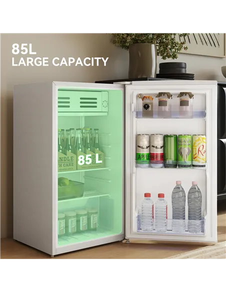 HOMCOM Under Counter Fridge, 85L Small Retro Refrigerator with Chiller Box, Adjustable Thermostat, Glass Shelves, White