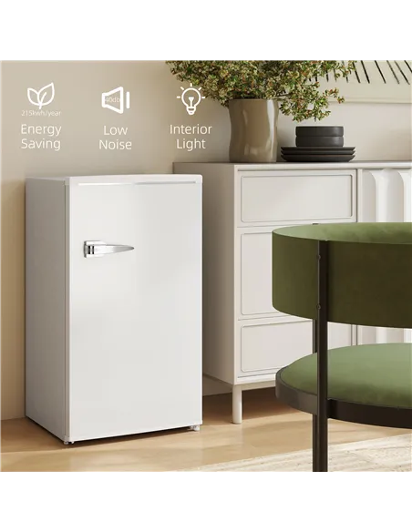 HOMCOM Under Counter Fridge, 85L Small Retro Refrigerator with Chiller Box, Adjustable Thermostat, Glass Shelves, White