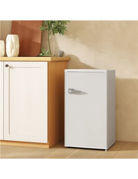 HOMCOM Under Counter Fridge, 85L Small Retro Refrigerator with Chiller Box, Adjustable Thermostat, Glass Shelves, White