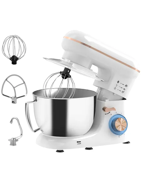 HOMCOM 1300W Kitchen Stand Mixer, with Accessories - White