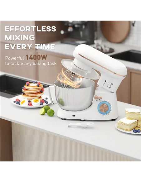 HOMCOM 1300W Kitchen Stand Mixer, with Accessories - White