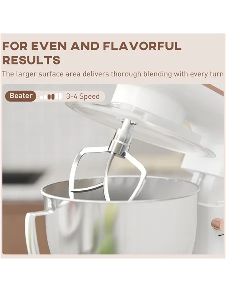 HOMCOM 1300W Kitchen Stand Mixer, with Accessories - White