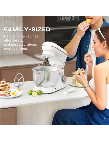 HOMCOM 1300W Kitchen Stand Mixer, with Accessories - White