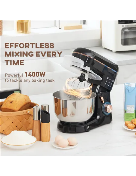 HOMCOM Stand Mixer, 5L Food Mixer for Baking, 6 Speeds and Pulse Setting, 1400W Cake Electric Kitchen Mixer with Dough Hook, Whi