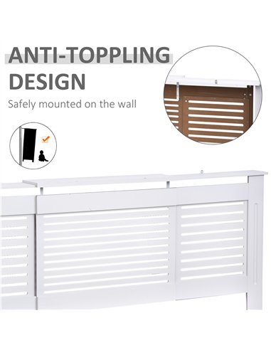 HOMCOM MDF Extendable Radiator Cover Cabinet Shelving Home Office Slatted Design White 139-208.5L x 20.5W x 82.5H cm