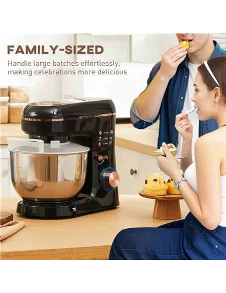 HOMCOM Stand Mixer, 5L Food Mixer for Baking, 6 Speeds and Pulse Setting, 1400W Cake Electric Kitchen Mixer with Dough Hook, Whi