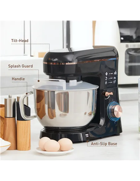 HOMCOM Stand Mixer, 5L Food Mixer for Baking, 6 Speeds and Pulse Setting, 1400W Cake Electric Kitchen Mixer with Dough Hook, Whi