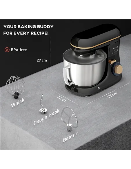 HOMCOM 1300W Kitchen Stand Mixer, with Accessories - Black