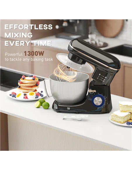 HOMCOM 1300W Kitchen Stand Mixer, with Accessories - Black