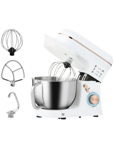 HOMCOM Stand Mixer, 5L Food Mixer for Baking, 6 Speeds and Pulse Setting, 1400W Cake Electric Kitchen Mixer with Dough Hook, Whi