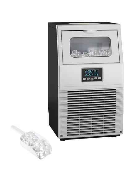 HOMCOM Commercial Ice Maker Machine, Freestanding Industrial Ice Cube Maker with Digital Control, Ice Scoop, Self-cleaning, 4kg 