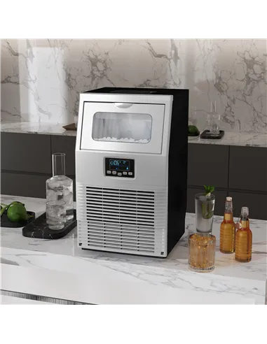 HOMCOM Commercial Ice Maker Machine, Freestanding Industrial Ice Cube Maker with Digital Control, Ice Scoop, Self-cleaning, 4kg 