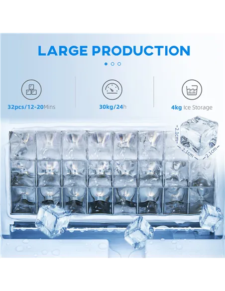 HOMCOM Commercial Ice Maker Machine, Freestanding Industrial Ice Cube Maker with Digital Control, Ice Scoop, Self-cleaning, 4kg 