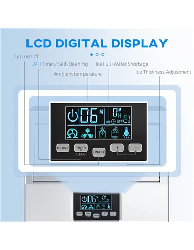 HOMCOM Commercial Ice Maker Machine, Freestanding Industrial Ice Cube Maker with Digital Control, Ice Scoop, Self-cleaning, 4kg 