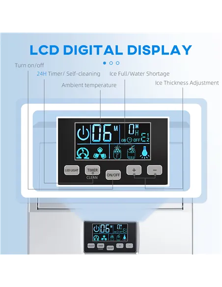 HOMCOM Commercial Ice Maker Machine, Freestanding Industrial Ice Cube Maker with Digital Control, Ice Scoop, Self-cleaning, 4kg 