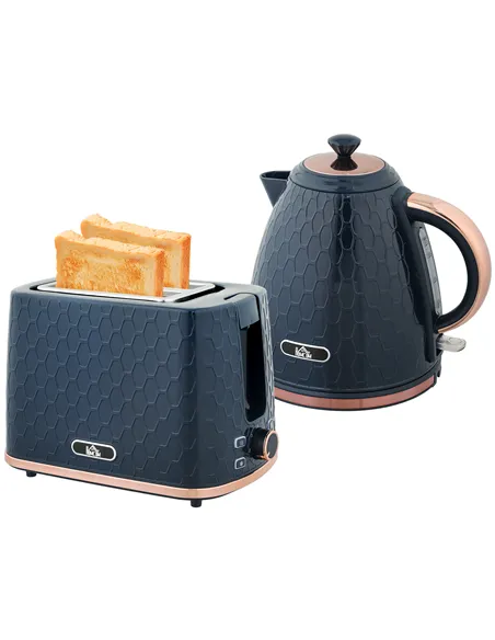 HOMCOM 1.7L 3000W Fast Boil Kettle & 2 Slice Toaster Set, Kettle and Toaster Set with Auto Shut Off, Browning Controls, Blue