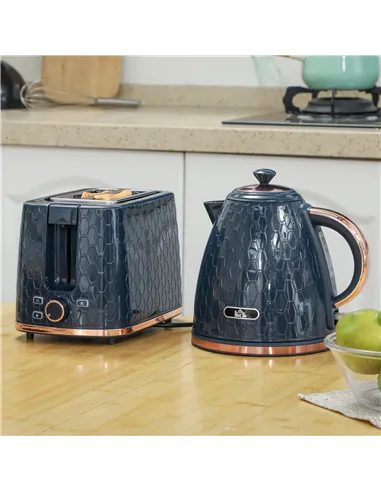 HOMCOM 1.7L 3000W Fast Boil Kettle & 2 Slice Toaster Set, Kettle and Toaster Set with Auto Shut Off, Browning Controls, Blue