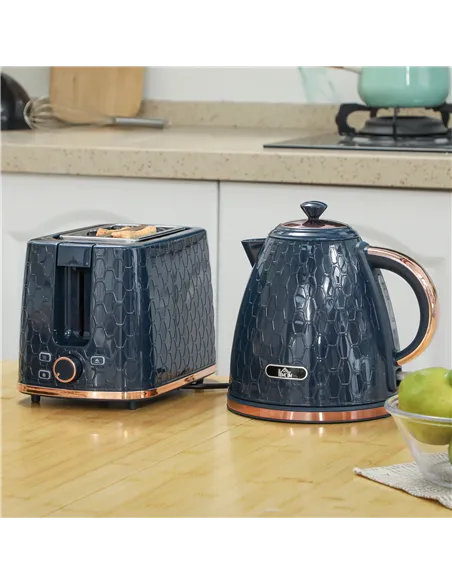 HOMCOM 1.7L 3000W Fast Boil Kettle & 2 Slice Toaster Set, Kettle and Toaster Set with Auto Shut Off, Browning Controls, Blue