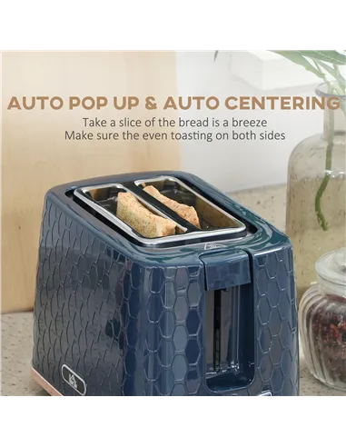 HOMCOM 1.7L 3000W Fast Boil Kettle & 2 Slice Toaster Set, Kettle and Toaster Set with Auto Shut Off, Browning Controls, Blue