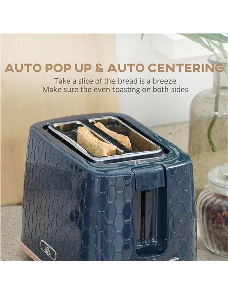 HOMCOM 1.7L 3000W Fast Boil Kettle & 2 Slice Toaster Set, Kettle and Toaster Set with Auto Shut Off, Browning Controls, Blue