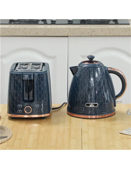 HOMCOM 1.7L 3000W Fast Boil Kettle & 2 Slice Toaster Set, Kettle and Toaster Set with Auto Shut Off, Browning Controls, Blue