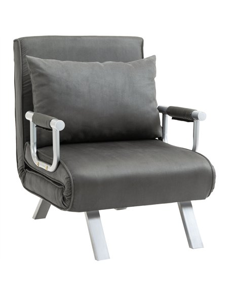 HOMCOM 4-in-1 Faux Suede Chair Bed - Grey