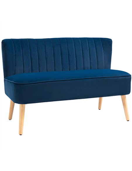 HOMCOM Modern Velvet Double Seat Sofa w/ Wood Frame Foam Padding High Back Soft Comfortable Compact Couch Blue