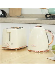 HOMCOM 1.7L 3000W Fast Boil Kettle & 2 Slice Toaster Set, Kettle and Toaster Set with Auto Shut Off, Browning Controls, Beige 2