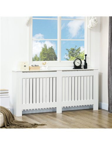 HOMCOM Slatted Radiator Cover Painted Cabinet MDF Lined Grill in White (172L x 19W x 81H cm)