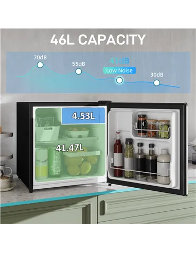 HOMCOM 46 Litre Table Top Mini Fridge, Small Fridge with Ice Box, Reversible Door, Adjustable Temperature and Legs for Bedrooms,
