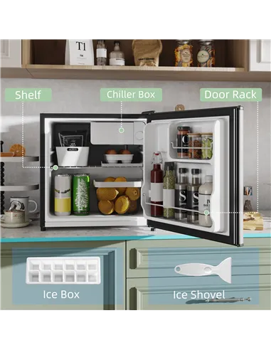 HOMCOM 46 Litre Table Top Mini Fridge, Small Fridge with Ice Box, Reversible Door, Adjustable Temperature and Legs for Bedrooms,