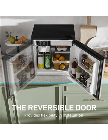 HOMCOM 46 Litre Table Top Mini Fridge, Small Fridge with Ice Box, Reversible Door, Adjustable Temperature and Legs for Bedrooms,