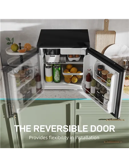 HOMCOM 46 Litre Table Top Mini Fridge, Small Fridge with Ice Box, Reversible Door, Adjustable Temperature and Legs for Bedrooms,