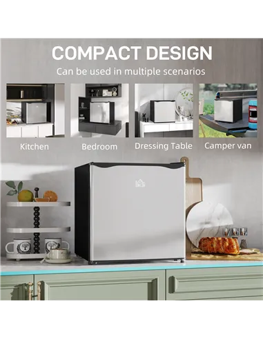 HOMCOM 46 Litre Table Top Mini Fridge, Small Fridge with Ice Box, Reversible Door, Adjustable Temperature and Legs for Bedrooms,