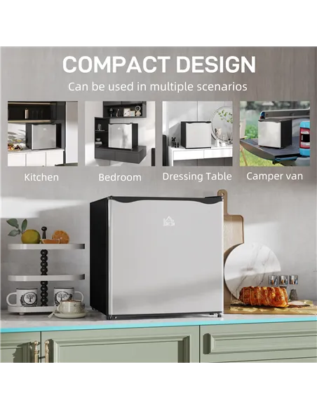 HOMCOM 46 Litre Table Top Mini Fridge, Small Fridge with Ice Box, Reversible Door, Adjustable Temperature and Legs for Bedrooms,