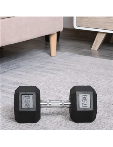 HOMCOM 17.5KG Single Rubber Hex Dumbbell Portable Hand Weights Dumbbell Home Gym