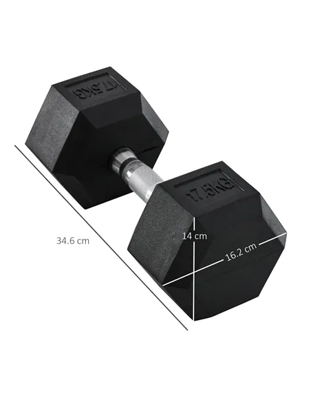 HOMCOM 17.5KG Single Rubber Hex Dumbbell Portable Hand Weights Dumbbell Home Gym