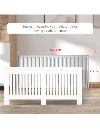 HOMCOM Slatted Radiator Cover Painted Cabinet MDF Lined Grill in White (172L x 19W x 81H cm)